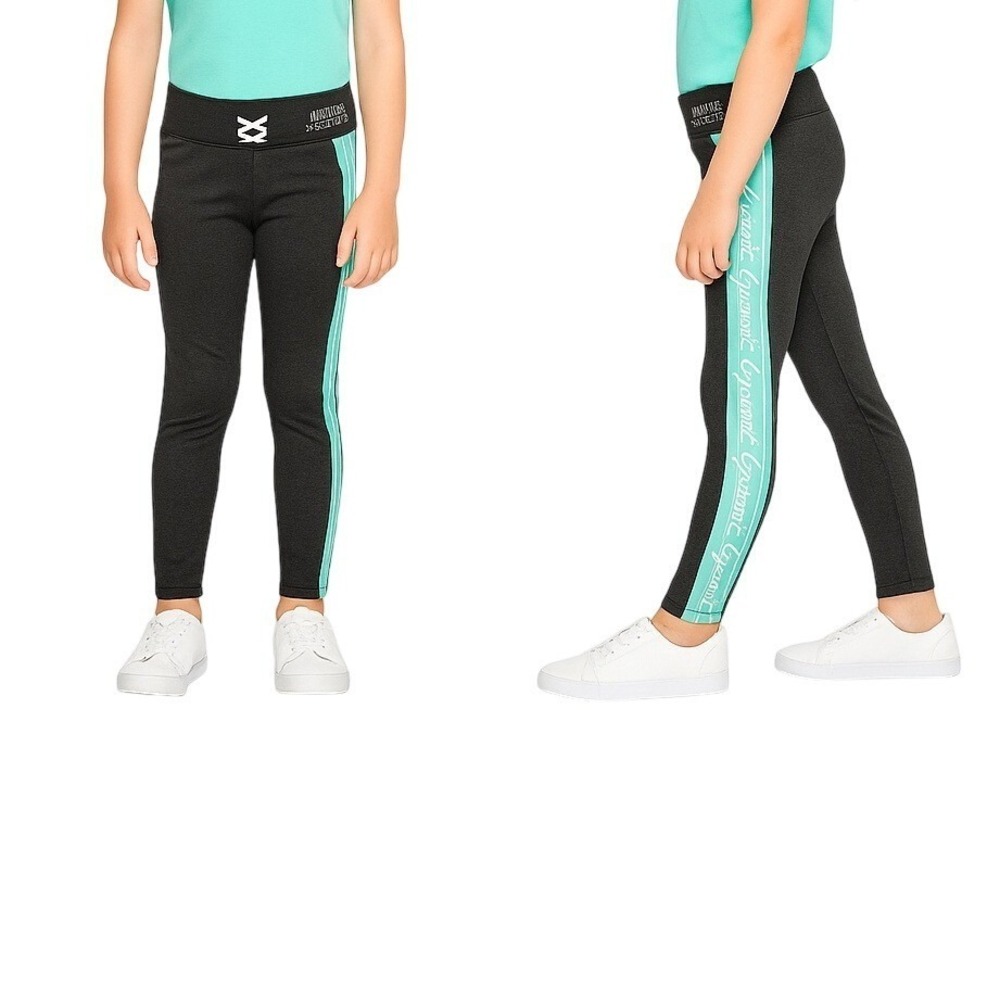 Justice Sport Club Leggings Girls Size 12 Grey Gymnast Stripe Athleisure Active